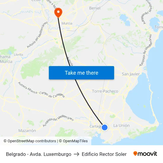 Belgrado - Avda. Luxemburgo to Edificio Rector Soler map