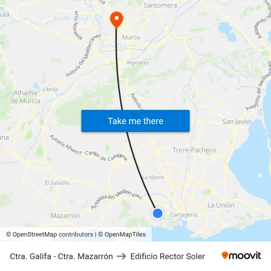 Ctra. Galifa - Ctra. Mazarrón to Edificio Rector Soler map