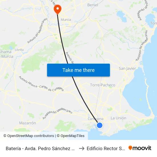 Batería - Avda. Pedro Sánchez Meca to Edificio Rector Soler map