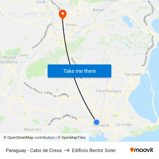 Paraguay - Cabo de Creus to Edificio Rector Soler map