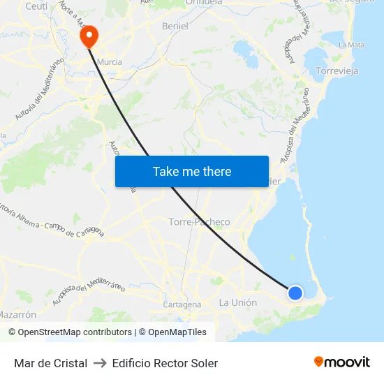 Mar de Cristal to Edificio Rector Soler map