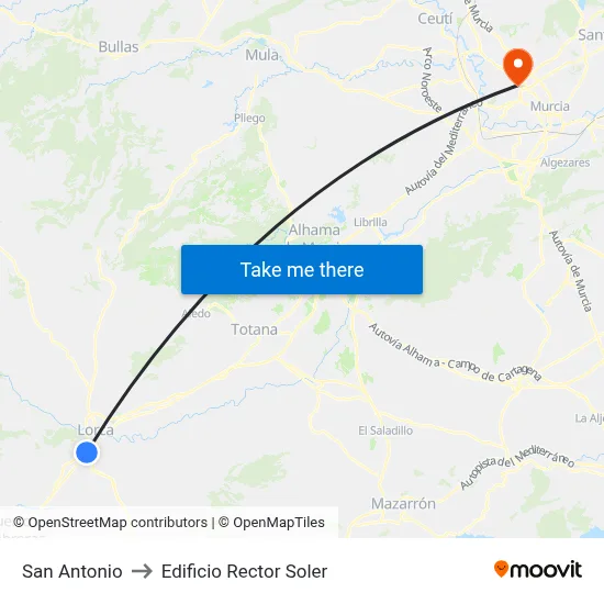 San Antonio to Edificio Rector Soler map