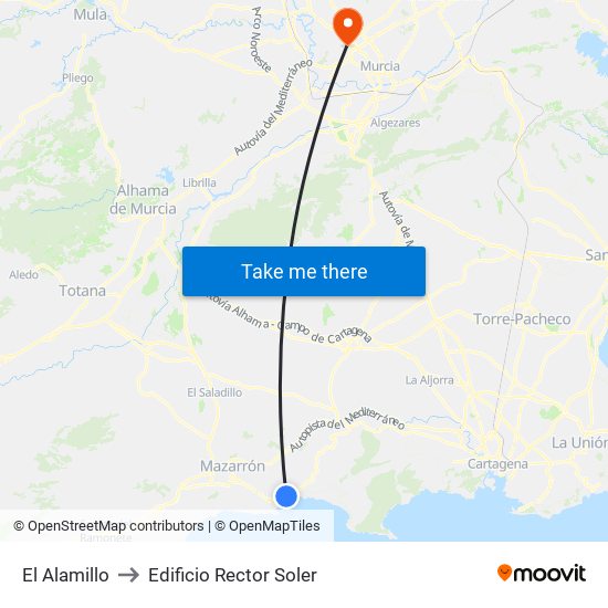 El Alamillo to Edificio Rector Soler map