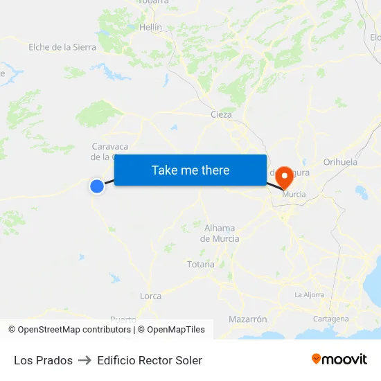 Los Prados to Edificio Rector Soler map