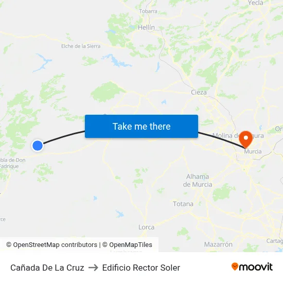 Cañada De La Cruz to Edificio Rector Soler map