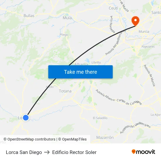 Lorca San Diego to Edificio Rector Soler map