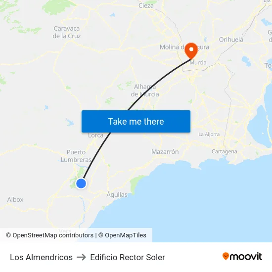 Los Almendricos to Edificio Rector Soler map