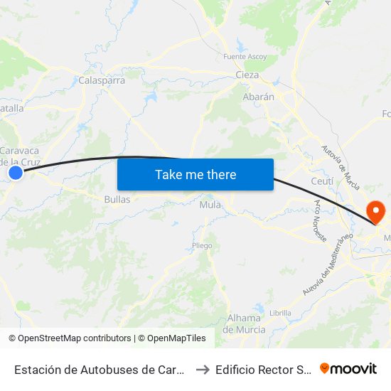 Estación de Autobuses de Caravaca to Edificio Rector Soler map