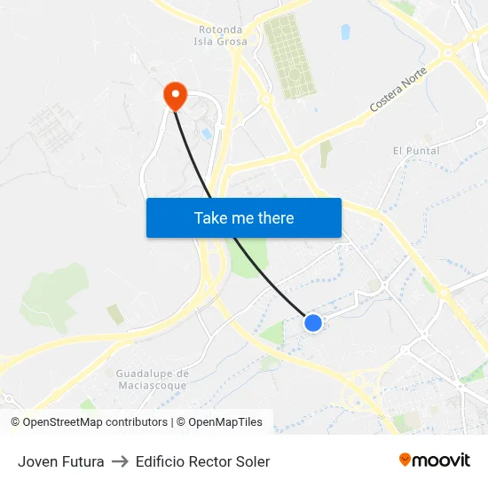 Joven Futura to Edificio Rector Soler map