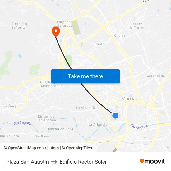 Plaza San Agustín to Edificio Rector Soler map
