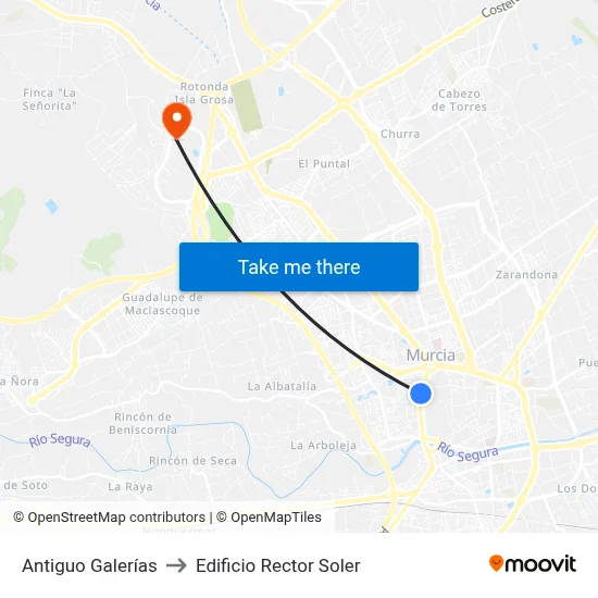Antiguo Galerías to Edificio Rector Soler map