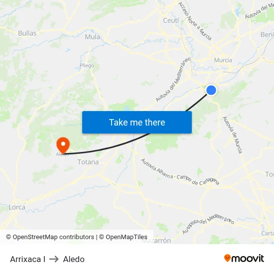 Arrixaca I to Aledo map