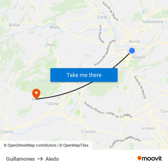 Guillamones to Aledo map