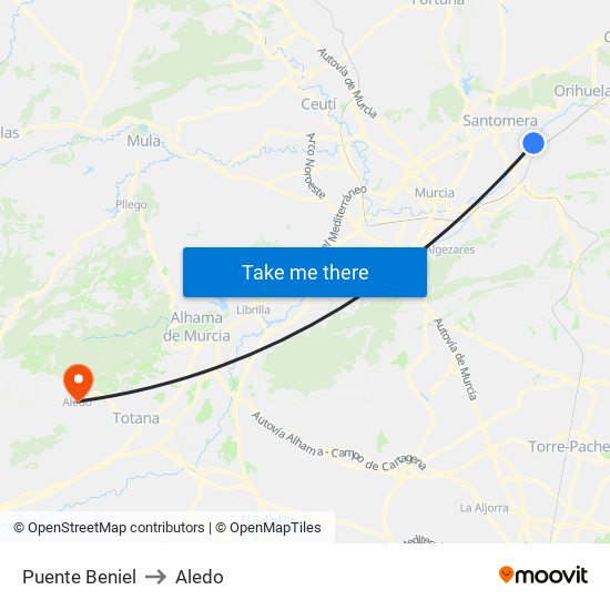 Puente Beniel to Aledo map