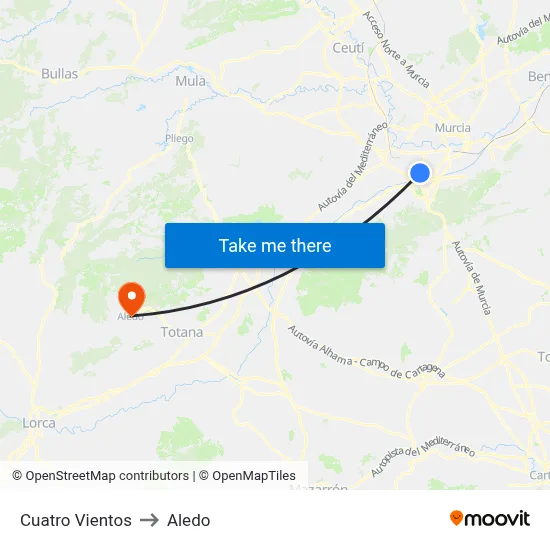 Cuatro Vientos to Aledo map