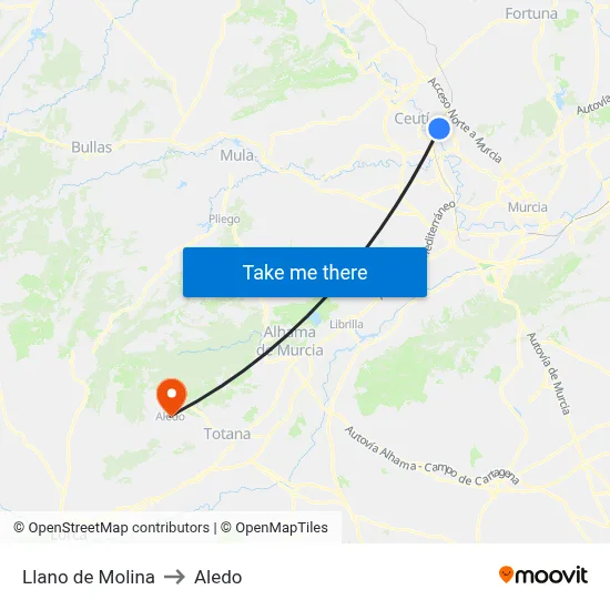 Llano de Molina to Aledo map