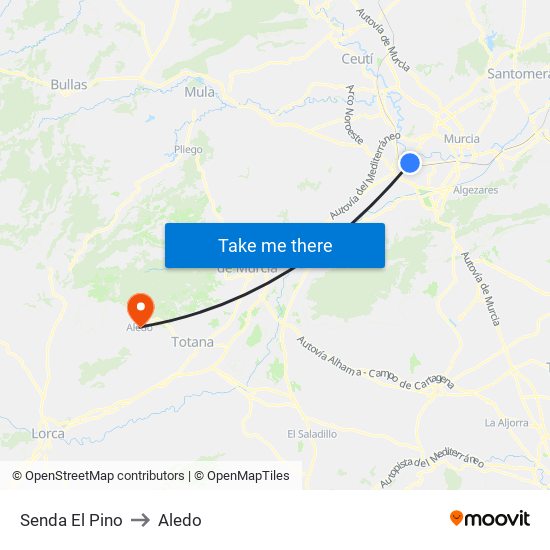 Senda El Pino to Aledo map