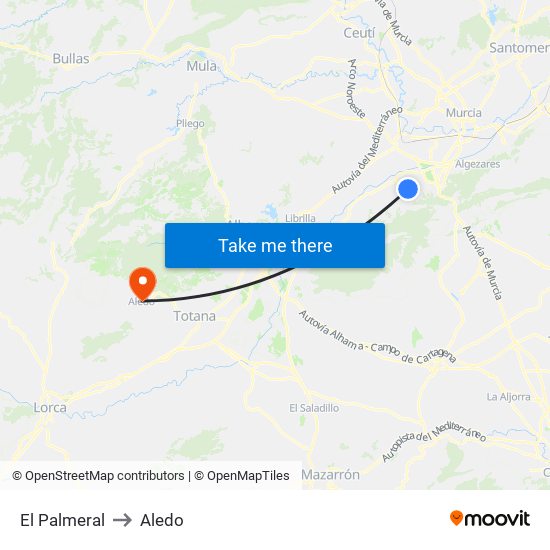 El Palmeral to Aledo map