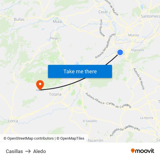 Casillas to Aledo map