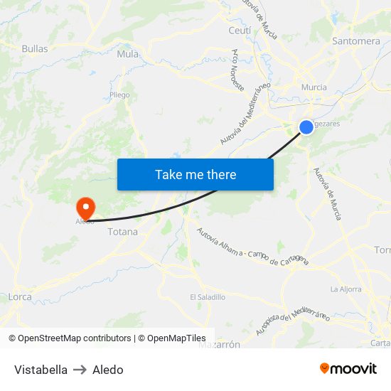 Vistabella to Aledo map