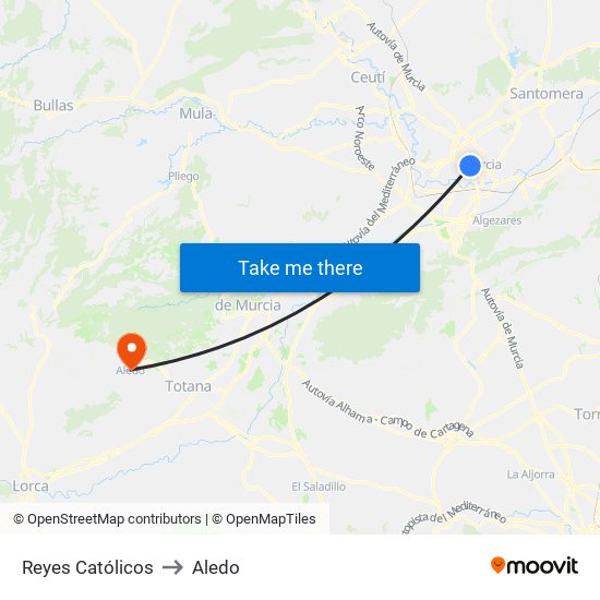 Reyes Católicos to Aledo map