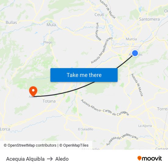 Acequia Alquibla to Aledo map