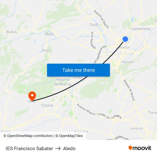 IES Francisco Sabater to Aledo map