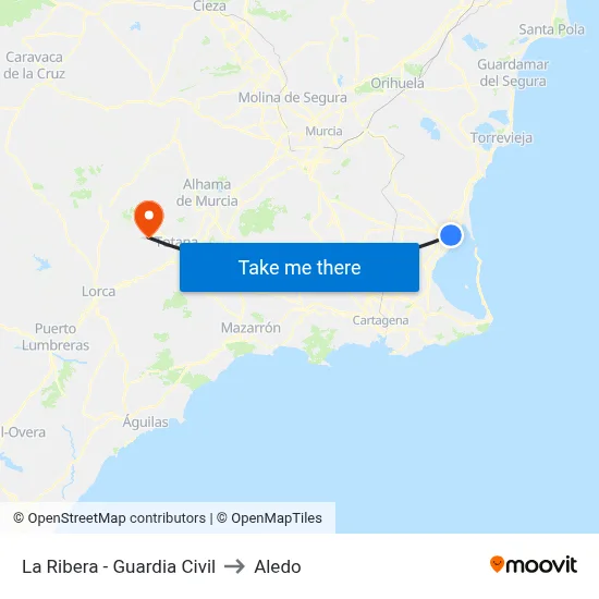 La Ribera - Guardia Civil to Aledo map
