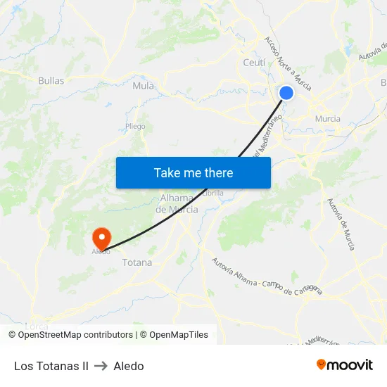 Los Totanas II to Aledo map