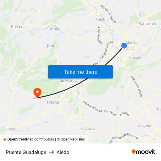 Puente Guadalupe to Aledo map