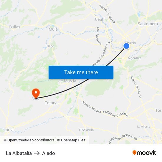 La Albatalía to Aledo map