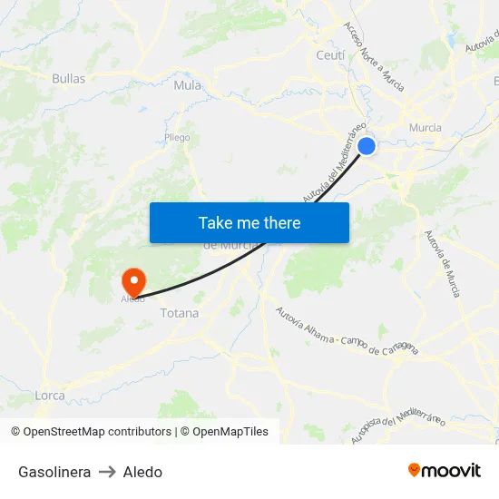 Gasolinera to Aledo map