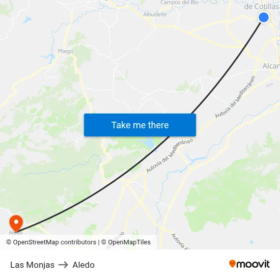 Las Monjas to Aledo map