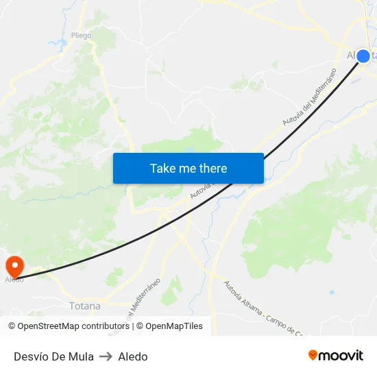Desvío De Mula to Aledo map