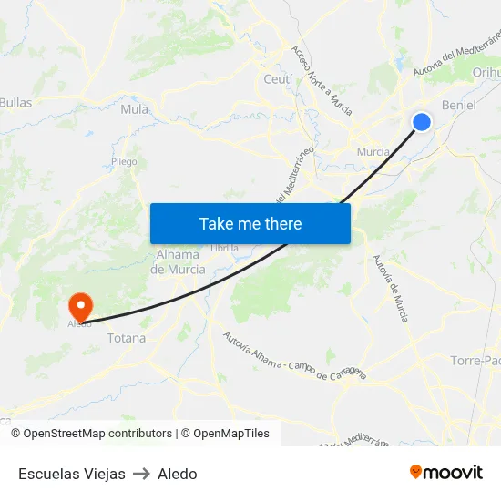 Escuelas Viejas to Aledo map
