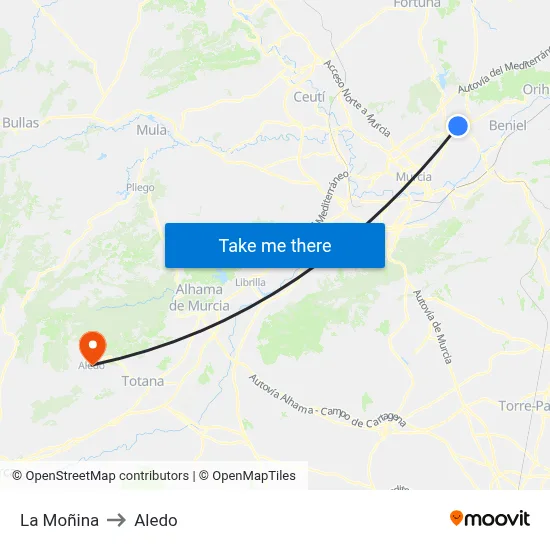 La Moñina to Aledo map