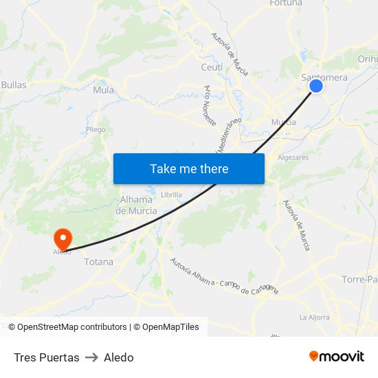 Tres Puertas to Aledo map