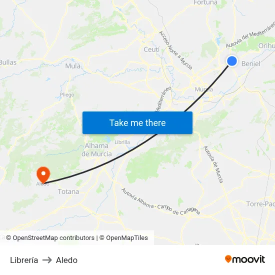 Librería to Aledo map