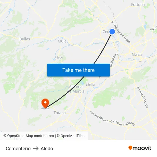 Cementerio to Aledo map