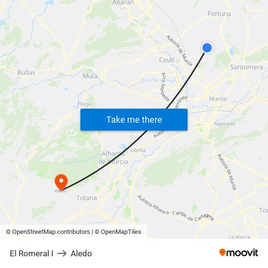 El Romeral I to Aledo map
