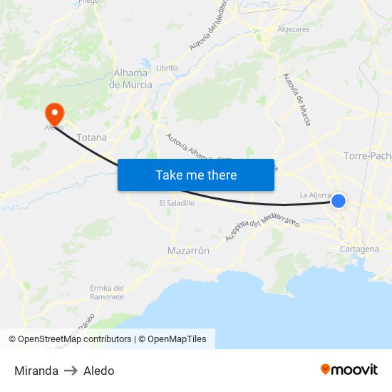 Miranda to Aledo map