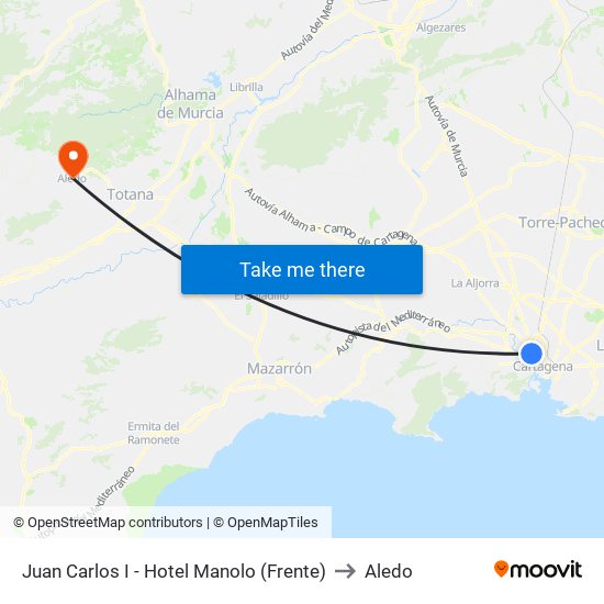 Juan Carlos I - Hotel Manolo (Frente) to Aledo map