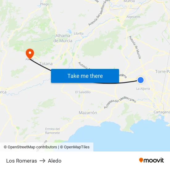 Los Romeras to Aledo map