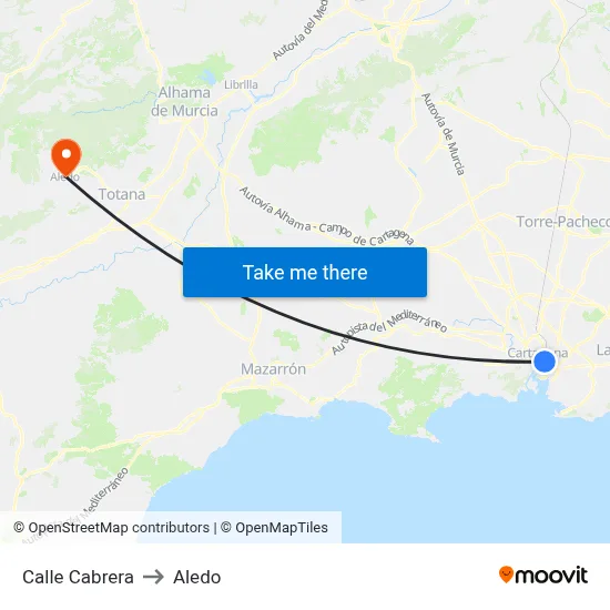 Calle Cabrera to Aledo map