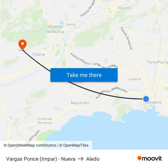 Vargas Ponce (Impar) - Nueva to Aledo map