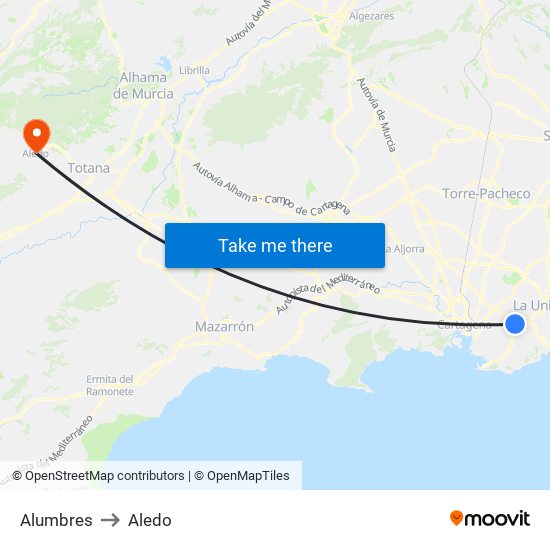 Alumbres to Aledo map
