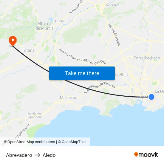 Abrevadero to Aledo map