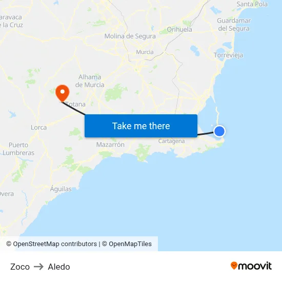 Zoco to Aledo map