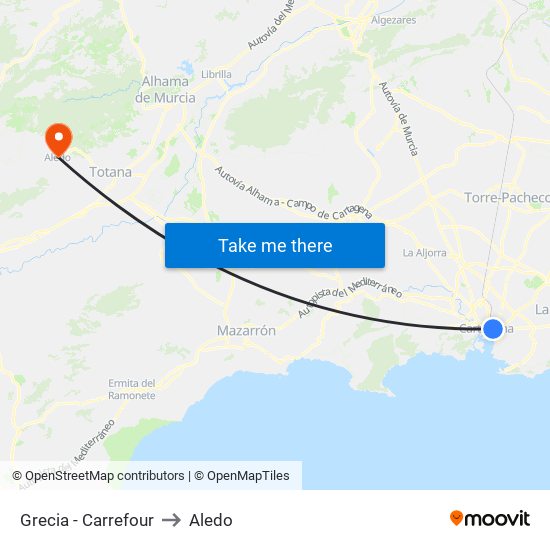 Grecia - Carrefour to Aledo map