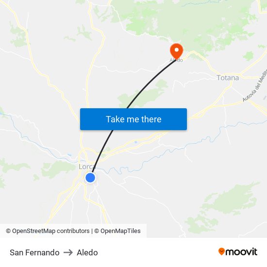 San Fernando to Aledo map
